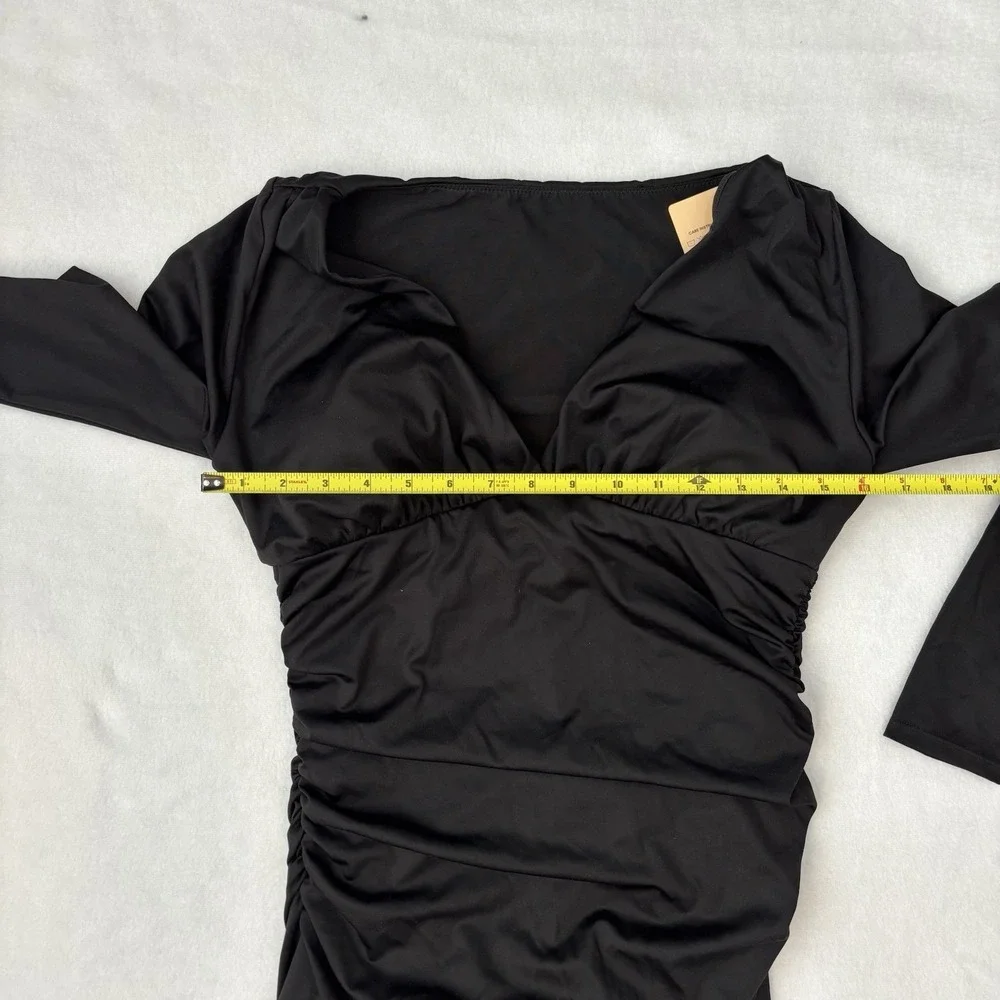 NWT Popilush Black Built in Shapewear Slimming Ruched Bodycon Dress Large Sleek - Picture 8 of 9